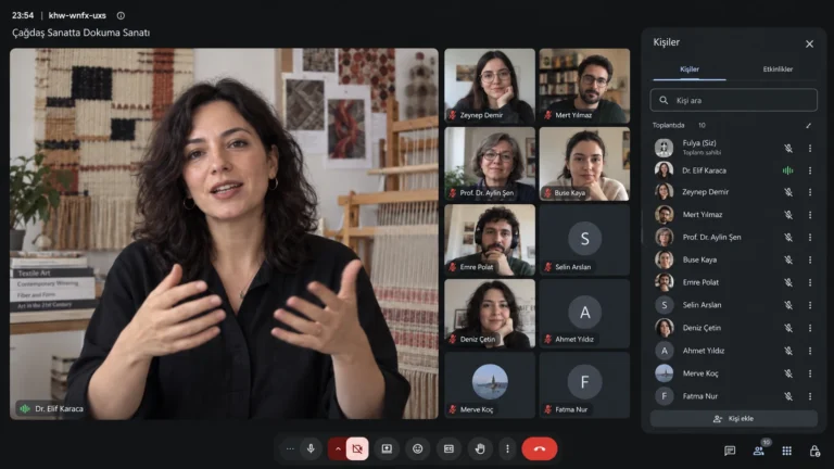 Çevrim içi söyleşiyi temsilen hazırlanmış Google Meet görselleştirmesi.