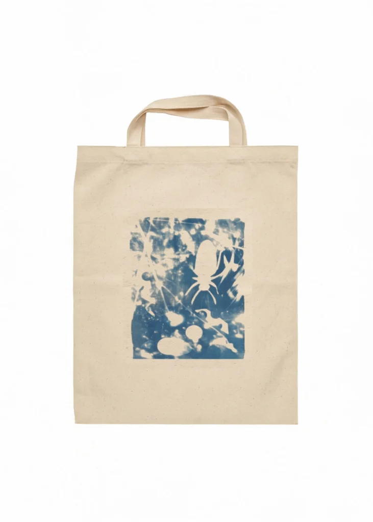 Bitkisel Silüet Kolajlı Cyanotype Bez Çanta