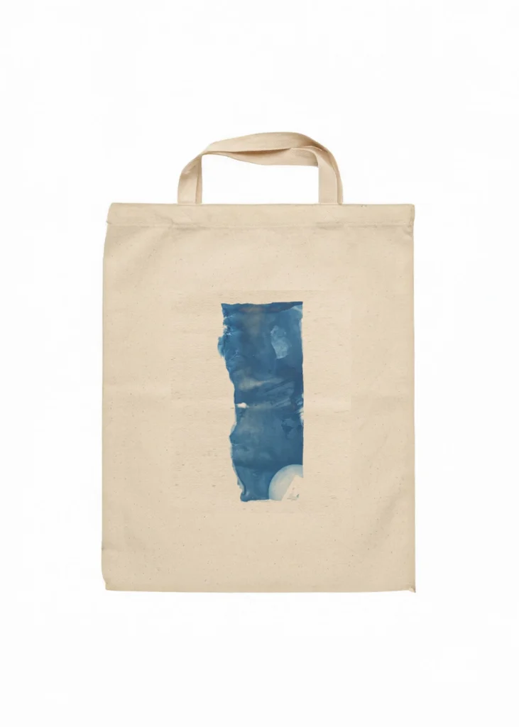 Düşey Organik Dokulu Cyanotype Bez Çanta