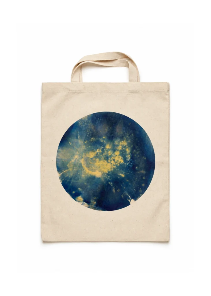 Dairesel Işık Dokulu Cyanotype Bez Çanta