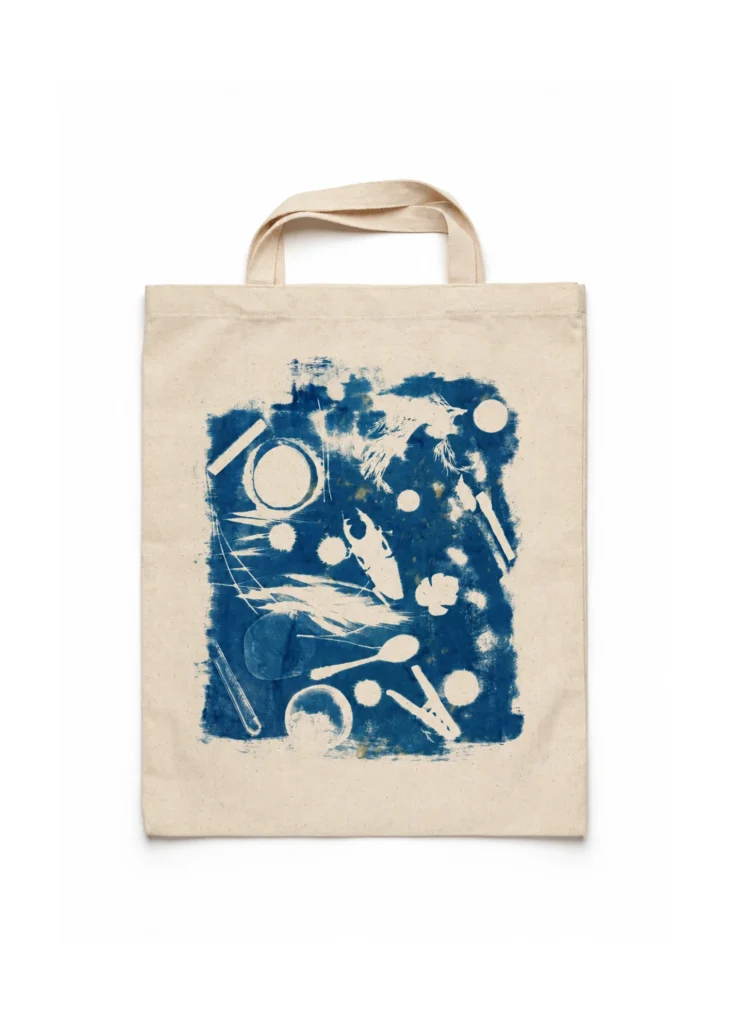 Nesne Kolajlı Cyanotype Bez Çanta
