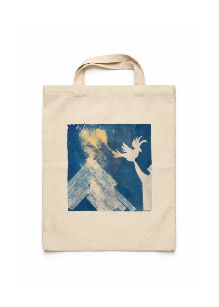 El Silüetli Geometrik Cyanotype Bez Çanta
