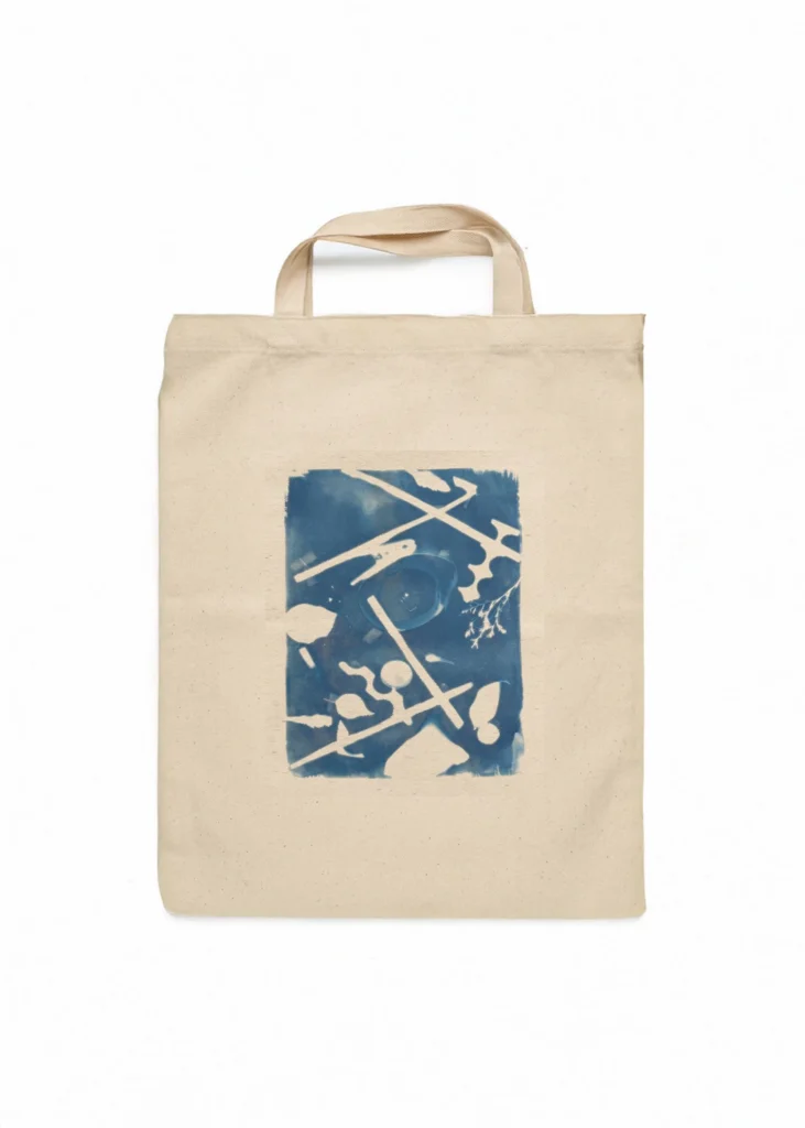 Çapraz Çizgili Soyut Cyanotype Bez Çanta