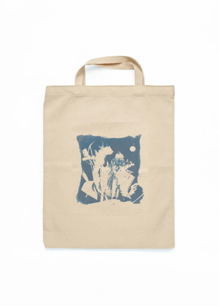 Katmanlı Figüratif Kolajlı Cyanotype Bez Çanta