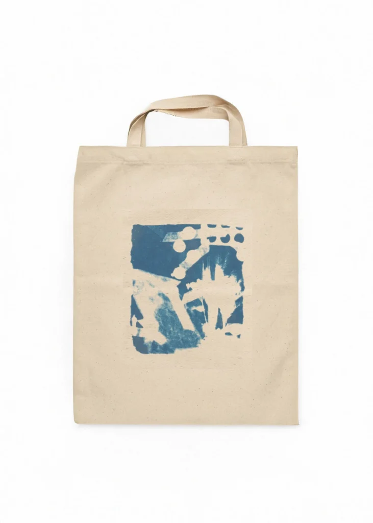 Organik-Geometrik Kolajlı Cyanotype Bez Çanta