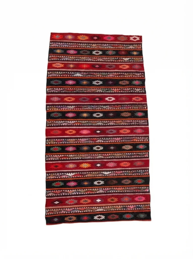 Yatay Bantlı Koyu Zeminli Dokuma
