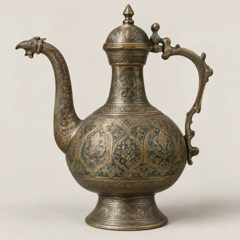 Patinalı döküm bronz ibrik.