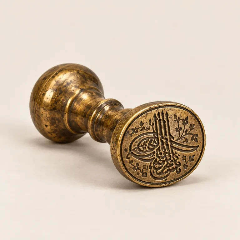 Arşiv ve koleksiyon aidiyeti için kullanılabilecek metal saplı oval mührün tekil galeri görseli.