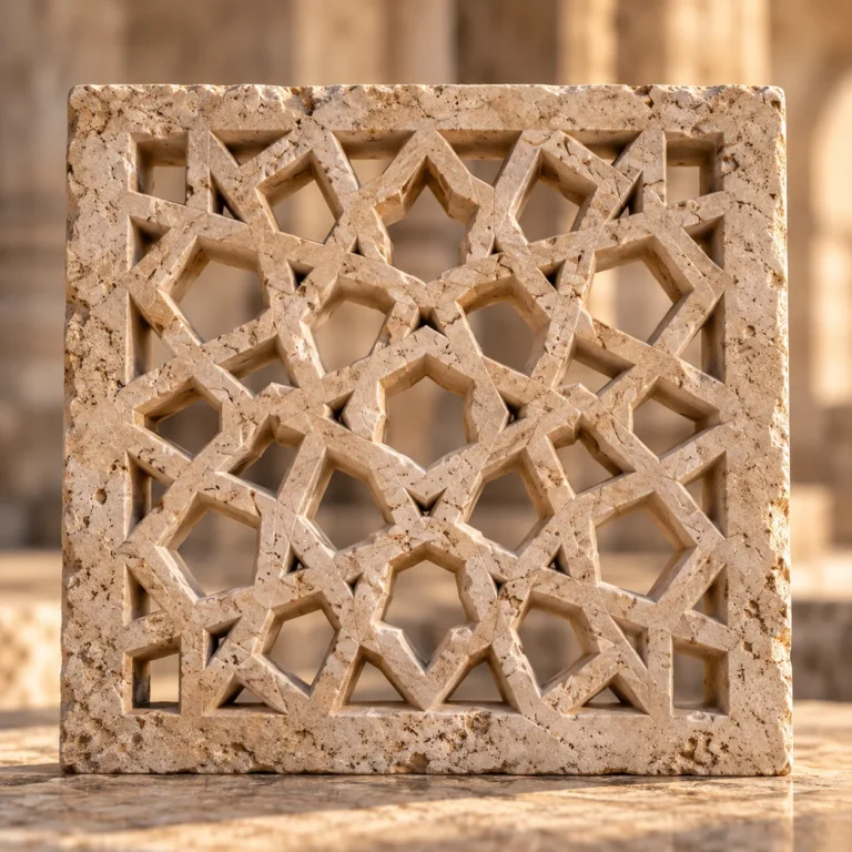 Yıldız ve geçme geometrili delik işi taş şebeke.
