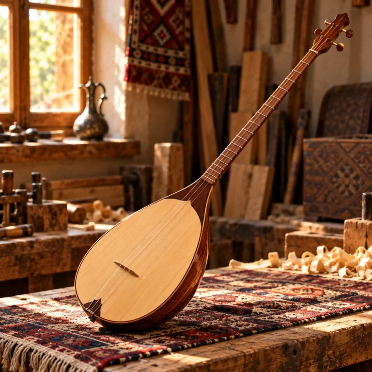 Uzun saplı telli çalgı örneği.