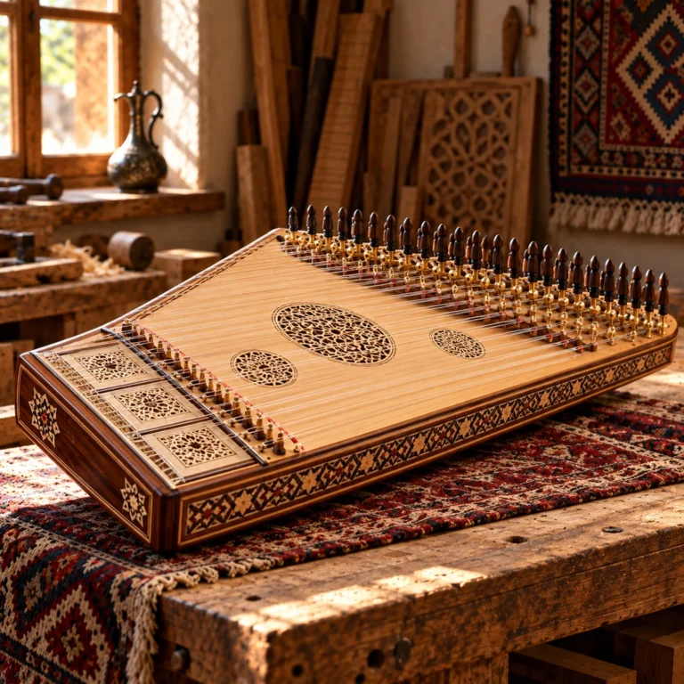 Çok telli yatık zither örneği.