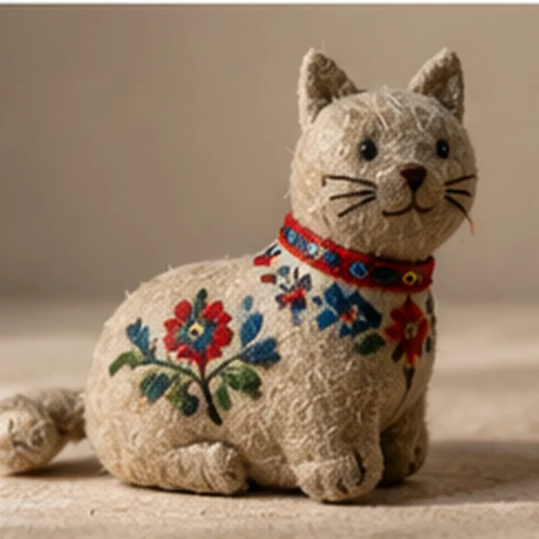 İşlemeli keçe kedi oyuncağı.