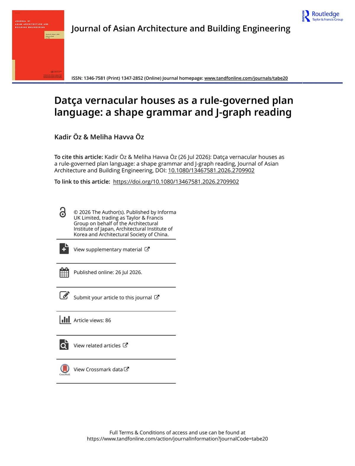 Datça vernacular houses as a rule-governed plan language: a shape grammar and J-graph reading